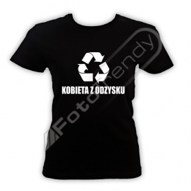 Koszulka czarna  damska z napisem kobieta z odzysk